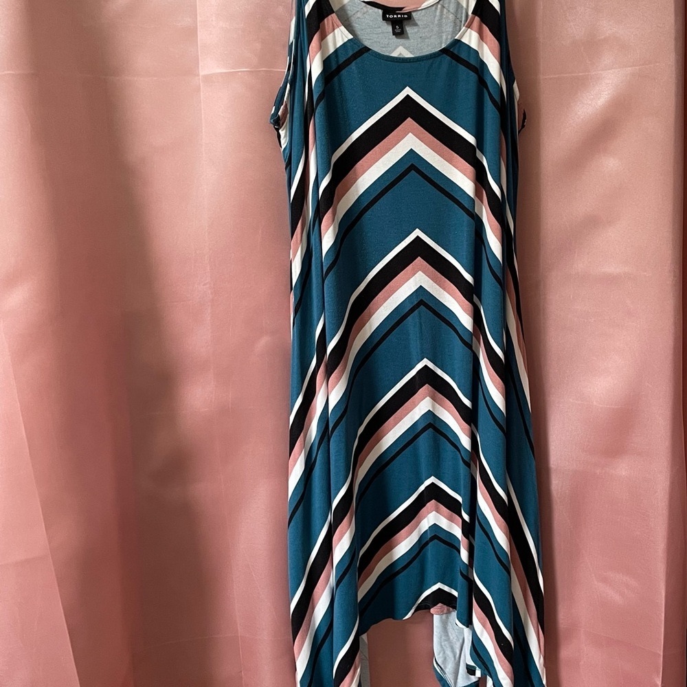 Torrid Striped Spaghetti Strapped Herringbone Dress in Teal and Pink Plus Size 5